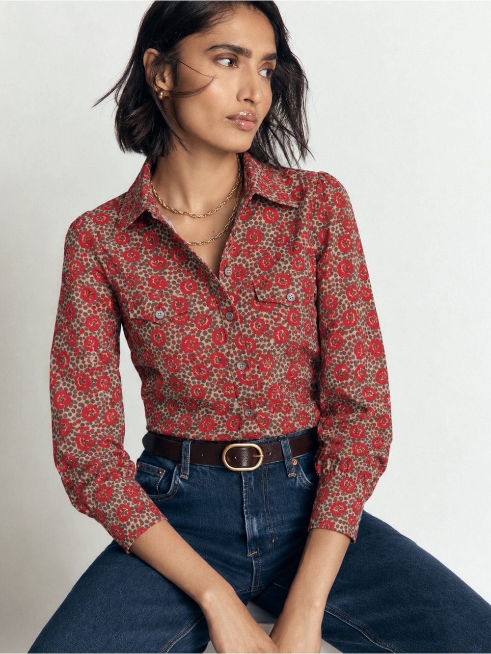 Boden long sleeve 100% silk shirt
